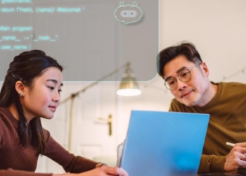 woman using ai technology on laptop