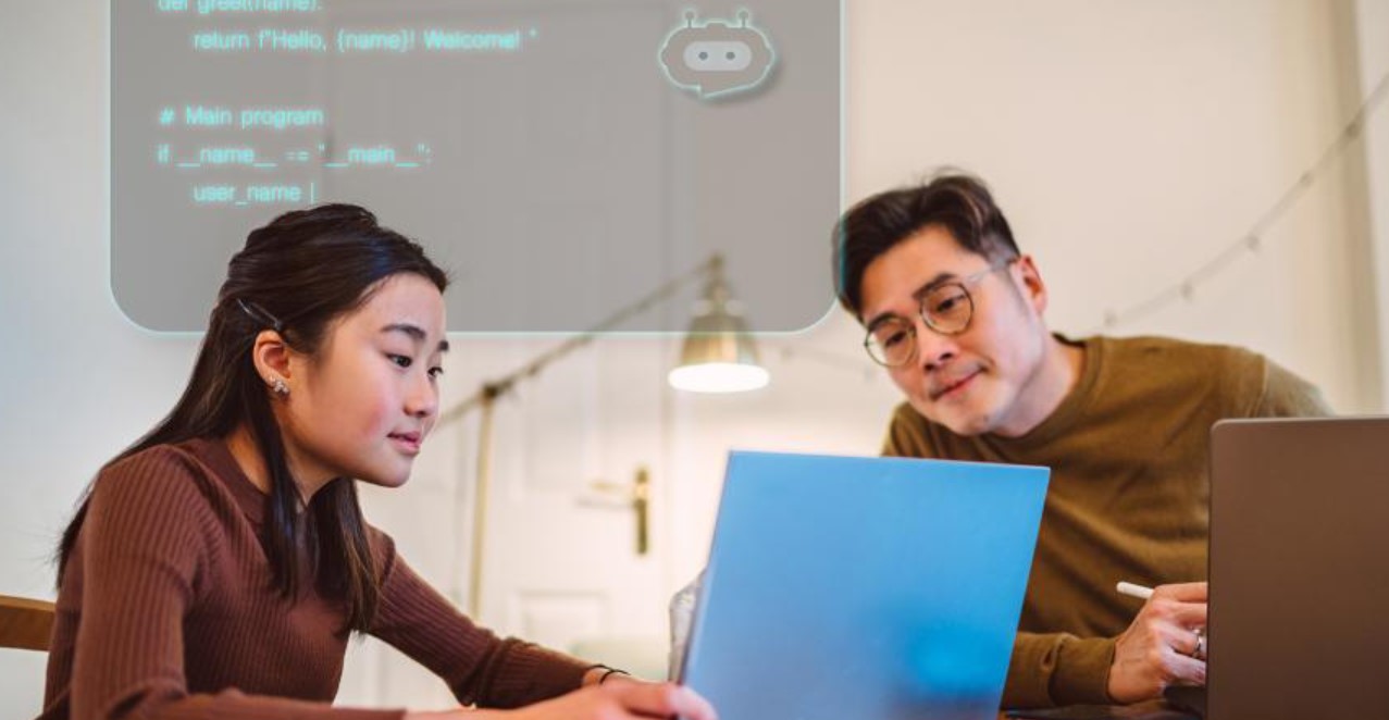 woman using ai technology on laptop